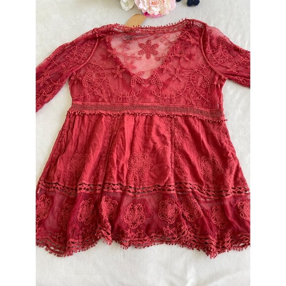 NWT Bohemia Lace Tunic/Dress Floral Embroidery Sheer V-Neckline Cottagecore BOHO - Picture 3 of 16